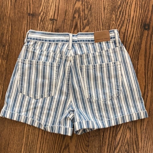 American Eagle Blue Stripes High Rise Jean Shorts - Picture 6 of 8